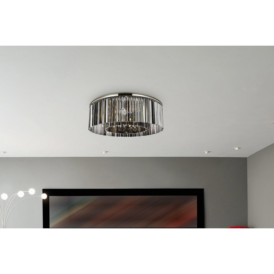 Elegant Crystal Prism 6 Light Flush Mount - Polished Nickel/Silver, L 43.5" (1208F43PN-SS-RC)