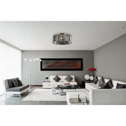 Elegant Crystal Prism 6 Light Flush Mount - Polished Nickel/Silver, L 43.5" (1208F43PN-SS-RC)