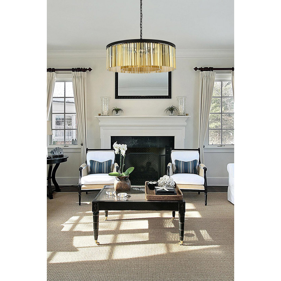Elegant Crystal Prism 6 Light Round Chandelier - Matte Black/Gold, L 43" (1208G43MB-GT-RC)