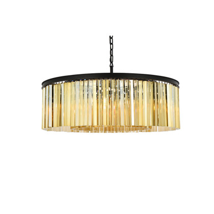 Elegant Crystal Prism 6 Light Round Chandelier - Matte Black/Gold, L 43" (1208G43MB-GT-RC)