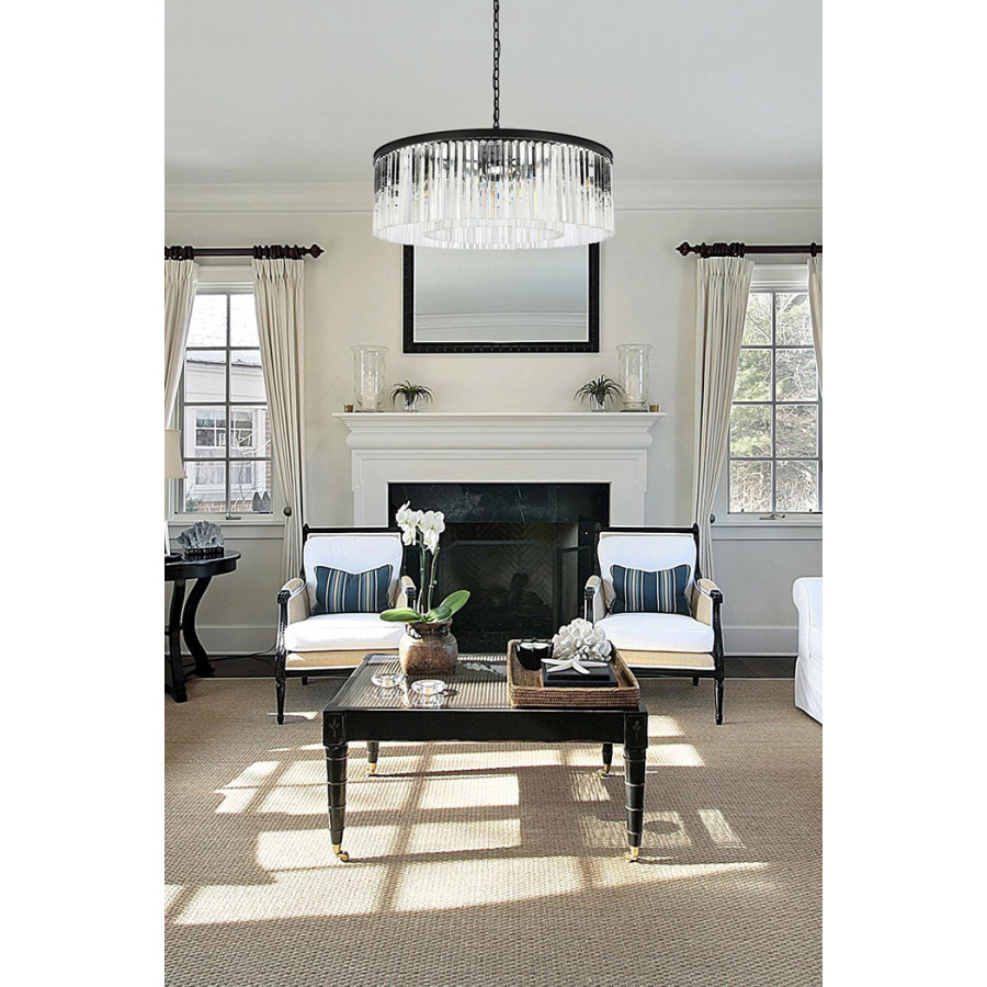 Elegant Crystal Prism 6 Light Round Chandelier - Matte Black, L 43" (1208G43MB-RC)