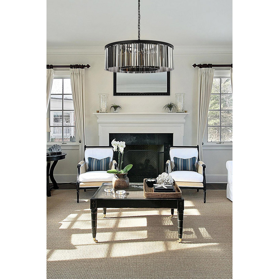 Elegant Crystal Prism 6 Light Round Chandelier - Matte Black/Silver, L 43" (1208G43MB-SS-RC)