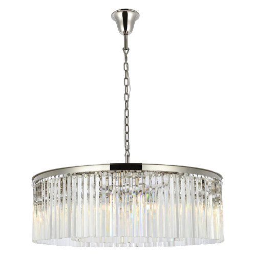 Elegant Crystal Prism 6 Light Round Chandelier - Polished Nickel, L 43" (1208G43PN-RC)