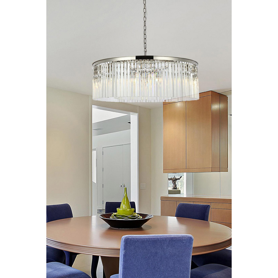 Elegant Crystal Prism 6 Light Round Chandelier - Polished Nickel, L 43" (1208G43PN-RC)