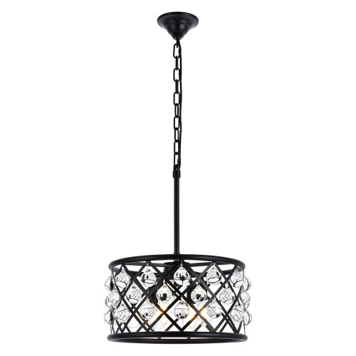 Elegant Crystal Grid Hoop 3 Light Chandelier - Matte Black, L 16" (1213D16MB-RC)