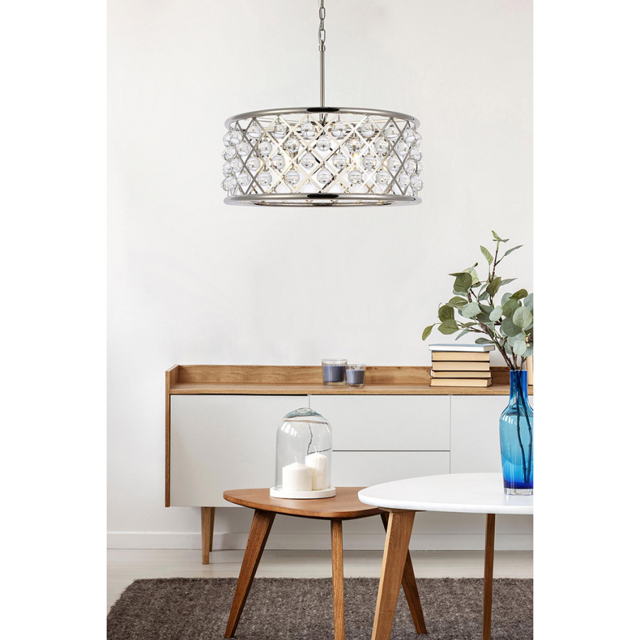 Elegant Crystal Grid Hoop 3 Light Chandelier - Polished Nickel, L 25" (1213D25PN-RC)