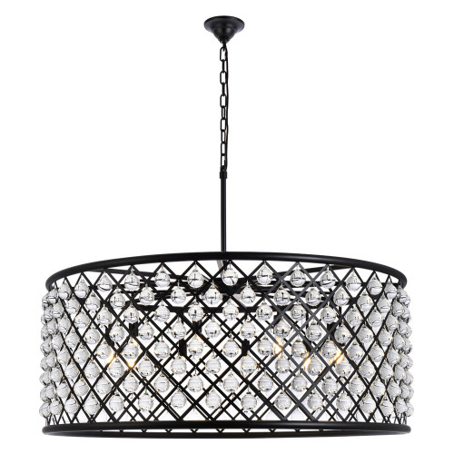 Elegant Crystal Grid Hoop 3 Light Chandelier - Matte Black, L 43" (1213G43MB-RC)