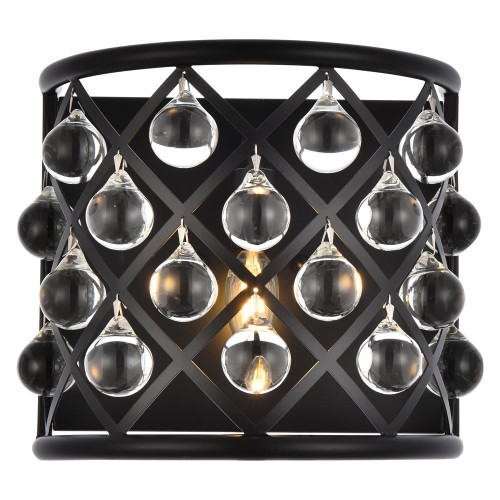 Elegant Crystal Grid 1 Light 11.5" Glass Wall Sconce - Matte Black (1213W11MB-RC)