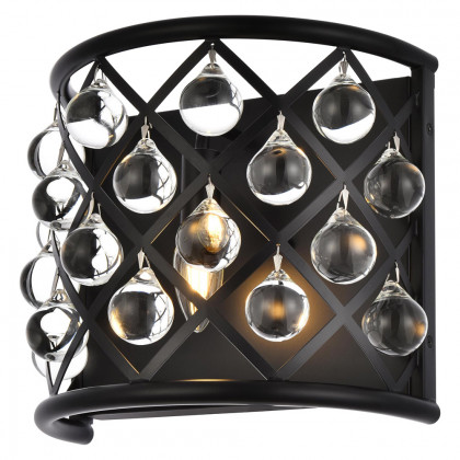 Elegant Crystal Grid 1 Light 11.5" Glass Wall Sconce - Matte Black (1213W11MB-RC)