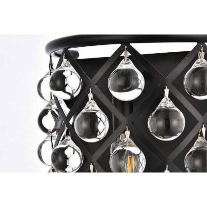 Elegant Crystal Grid 1 Light 11.5" Glass Wall Sconce - Matte Black (1213W11MB-RC)