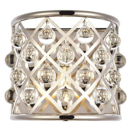 Elegant Crystal Grid 1 Light 11.5" Glass Wall Sconce - Polished Nickel (1213W11PN-RC)
