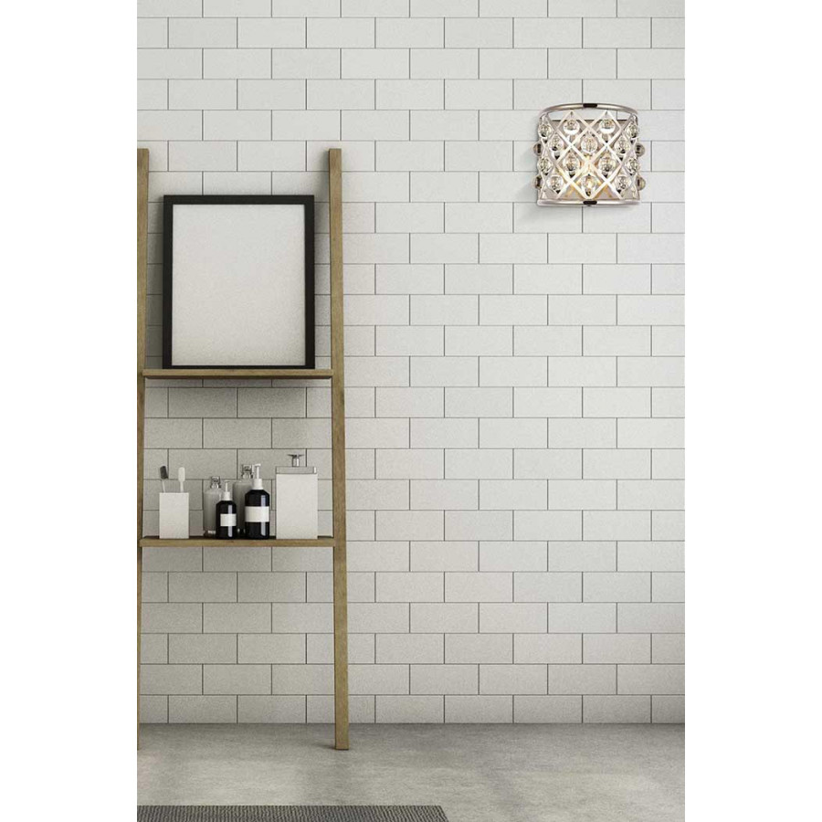 Elegant Crystal Grid 1 Light 11.5" Glass Wall Sconce - Polished Nickel (1213W11PN-RC)