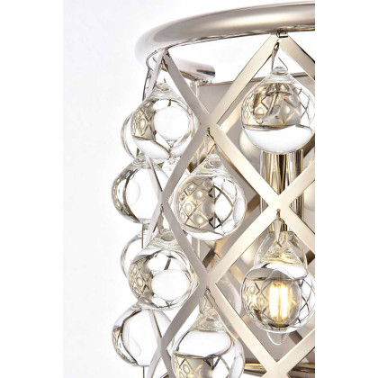 Elegant Crystal Grid 1 Light 11.5" Glass Wall Sconce - Polished Nickel (1213W11PN-RC)