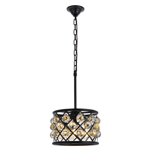 Elegant Crystal Grid Hoop 3 Light Chandelier - Matte Black/Gold, L 12" (1214D12MB-GT-RC)