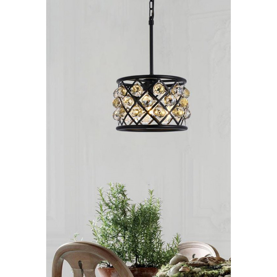 Elegant Crystal Grid Hoop 3 Light Chandelier - Matte Black/Gold, L 12" (1214D12MB-GT-RC)