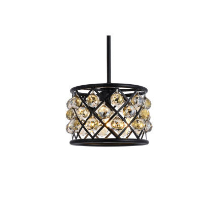 Elegant Crystal Grid Hoop 3 Light Chandelier - Matte Black/Gold, L 12" (1214D12MB-GT-RC)