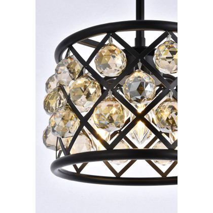 Elegant Crystal Grid Hoop 3 Light Chandelier - Matte Black/Gold, L 12" (1214D12MB-GT-RC)