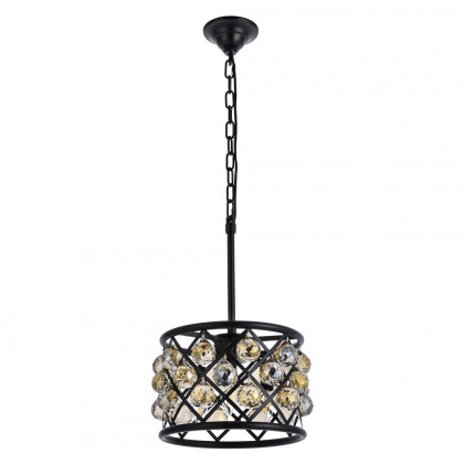 Elegant Crystal Grid Hoop 3 Light Chandelier - Matte Black/Gold, L 12" (1214D12MB-GT-RC)