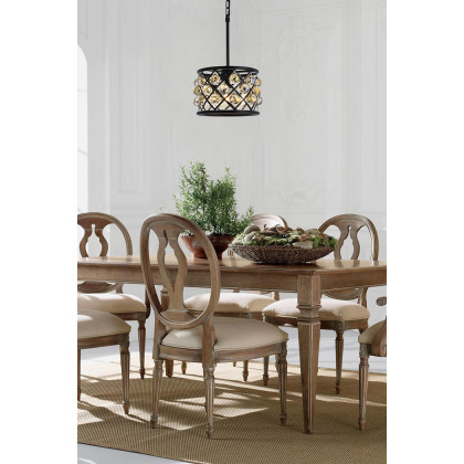Elegant Crystal Grid Hoop 3 Light Chandelier - Matte Black/Gold, L 12" (1214D12MB-GT-RC)