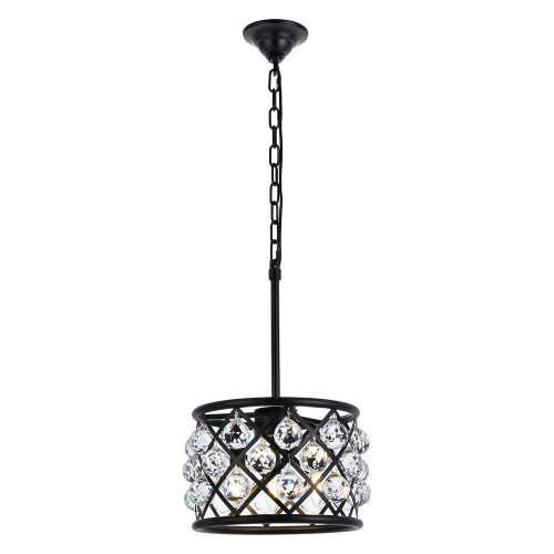 Elegant Crystal Grid Hoop 3 Light Chandelier - Matte Black, L 12" (1214D12MB-RC)