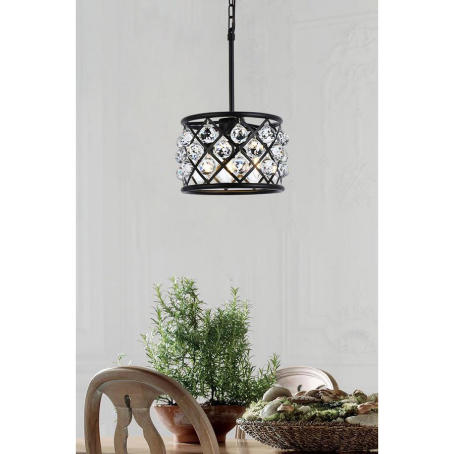 Elegant Crystal Grid Hoop 3 Light Chandelier - Matte Black, L 12" (1214D12MB-RC)