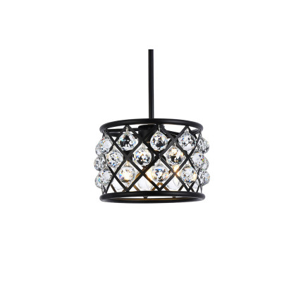 Elegant Crystal Grid Hoop 3 Light Chandelier - Matte Black, L 12" (1214D12MB-RC)