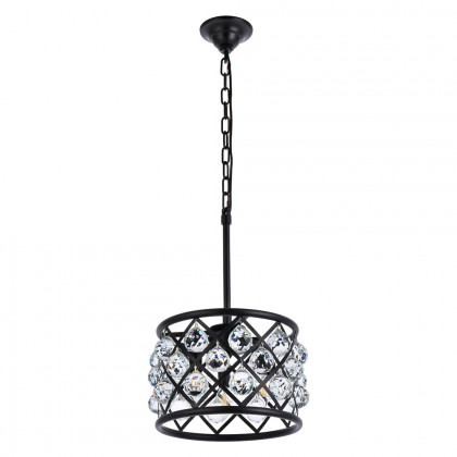 Elegant Crystal Grid Hoop 3 Light Chandelier - Matte Black, L 12" (1214D12MB-RC)