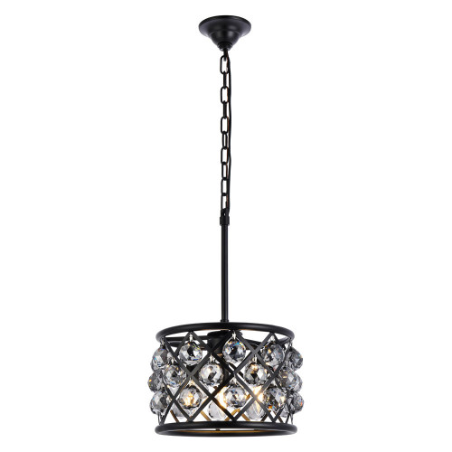 Elegant Crystal Grid Hoop 3 Light Chandelier - Matte Black/Silver, L 12" (1214D12MB-SS-RC)