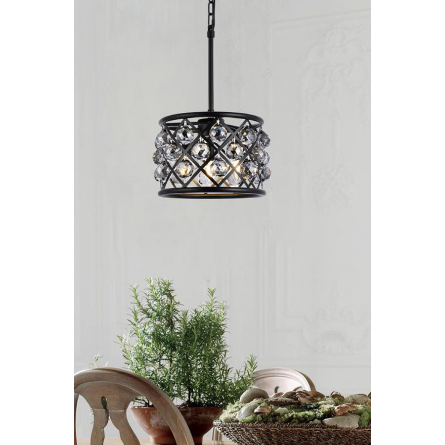 Elegant Crystal Grid Hoop 3 Light Chandelier - Matte Black/Silver, L 12" (1214D12MB-SS-RC)
