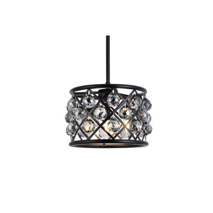 Elegant Crystal Grid Hoop 3 Light Chandelier - Matte Black/Silver, L 12" (1214D12MB-SS-RC)