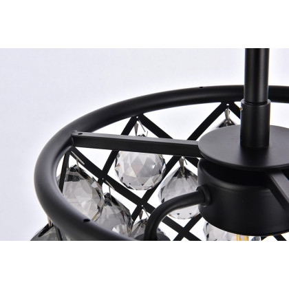 Elegant Crystal Grid Hoop 3 Light Chandelier - Matte Black/Silver, L 12" (1214D12MB-SS-RC)