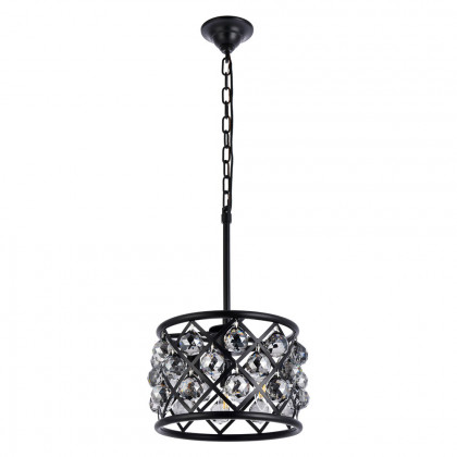 Elegant Crystal Grid Hoop 3 Light Chandelier - Matte Black/Silver, L 12" (1214D12MB-SS-RC)