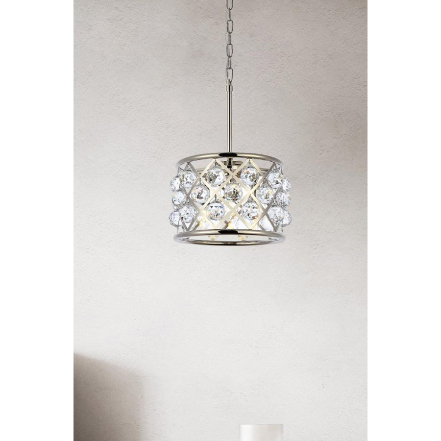 Elegant Crystal Grid Hoop 3 Light Chandelier - Polished Nickel, L 12" (1214D12PN-RC)