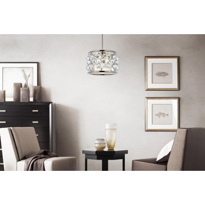 Elegant Crystal Grid Hoop 3 Light Chandelier - Polished Nickel, L 12" (1214D12PN-RC)