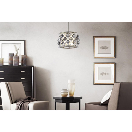 Elegant Crystal Grid Hoop 3 Light Chandelier - Polished Nickel/Silver, L 12" (1214D12PN-SS-RC)