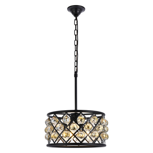 Elegant Crystal Grid Hoop 3 Light Chandelier - Matte Black/Gold, L 16" (1214D16MB-GT-RC)