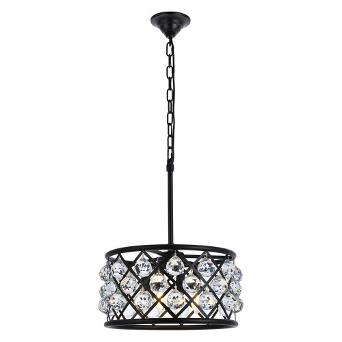 Elegant Crystal Grid Hoop 3 Light Chandelier - Matte Black, L 16" (1214D16MB-RC)