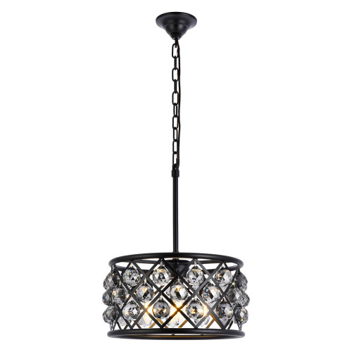 Elegant Crystal Grid Hoop 3 Light Chandelier - Matte Black/Silver, L 16" (1214D16MB-SS-RC)