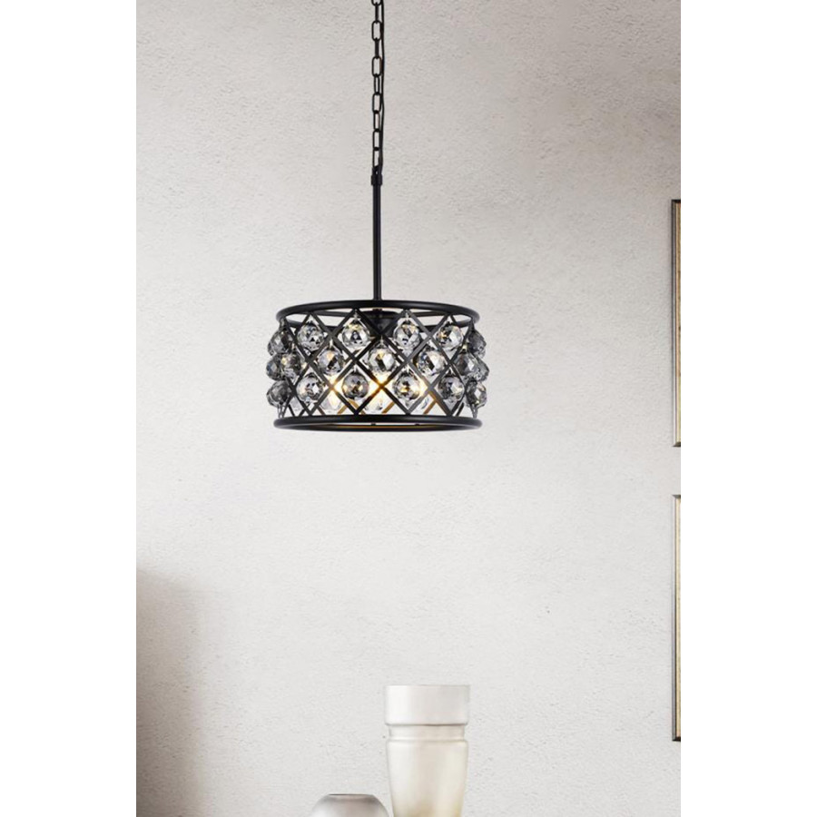 Elegant Crystal Grid Hoop 3 Light Chandelier - Matte Black/Silver, L 16" (1214D16MB-SS-RC)