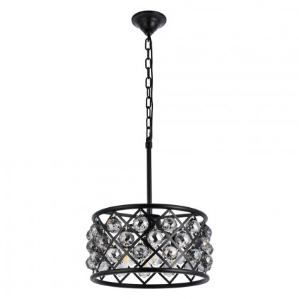 Elegant Crystal Grid Hoop 3 Light Chandelier - Matte Black/Silver, L 16" (1214D16MB-SS-RC)