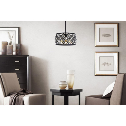 Elegant Crystal Grid Hoop 3 Light Chandelier - Matte Black/Silver, L 16" (1214D16MB-SS-RC)