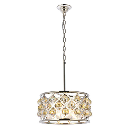 Elegant Crystal Grid Hoop 3 Light Chandelier - Polished Nickel/Gold, L 16" (1214D16PN-GT-RC)