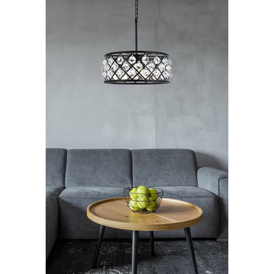 Elegant Crystal Grid Hoop 3 Light Chandelier - Matte Black, L 20" (1214D20MB-RC)