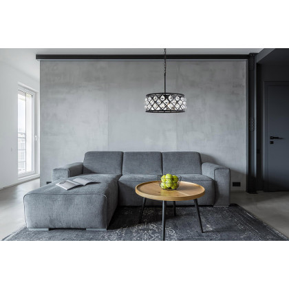 Elegant Crystal Grid Hoop 3 Light Chandelier - Matte Black, L 20" (1214D20MB-RC)