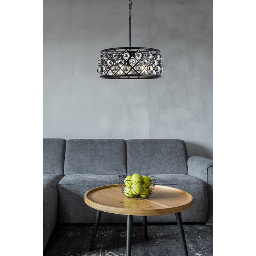 Elegant Crystal Grid Hoop 3 Light Chandelier - Matte Black/Silver, L 20" (1214D20MB-SS-RC)