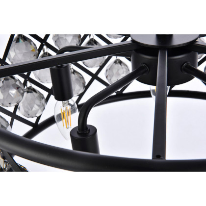 Elegant Crystal Grid Hoop 3 Light Chandelier - Matte Black/Silver, L 20" (1214D20MB-SS-RC)