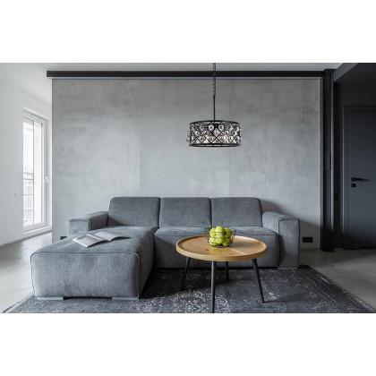 Elegant Crystal Grid Hoop 3 Light Chandelier - Matte Black/Silver, L 20" (1214D20MB-SS-RC)