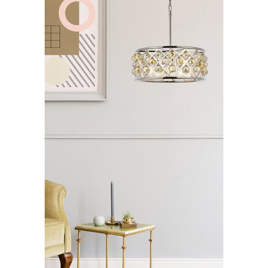 Elegant Crystal Grid Hoop 3 Light Chandelier - Polished Nickel/Gold, L 20" (1214D20PN-GT-RC)