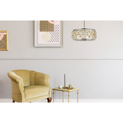 Elegant Crystal Grid Hoop 3 Light Chandelier - Polished Nickel/Gold, L 20" (1214D20PN-GT-RC)