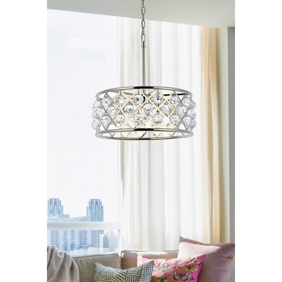 Elegant Crystal Grid Hoop 3 Light Chandelier - Polished Nickel, L 20" (1214D20PN-RC)